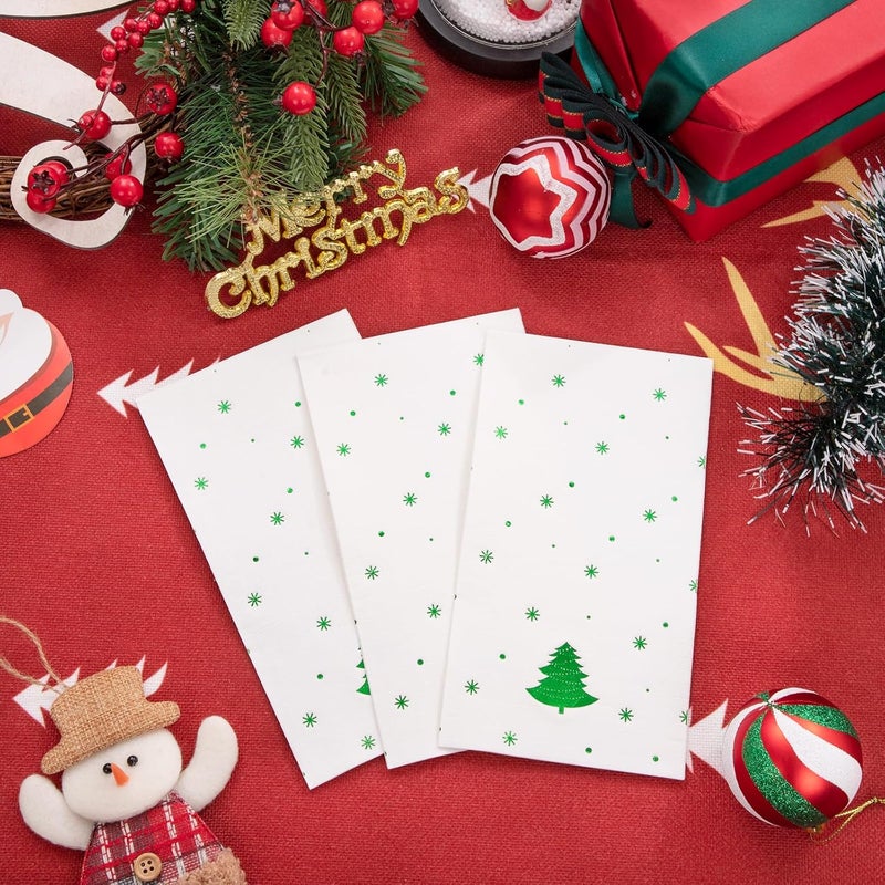 WDF 100Pack Green Christmas Napkins Disposable - 3ply Christmas Tree Paper Napkins, Premium Quality Green Holiday Napkin, Party Dinner for Tableware Decor - Image 4